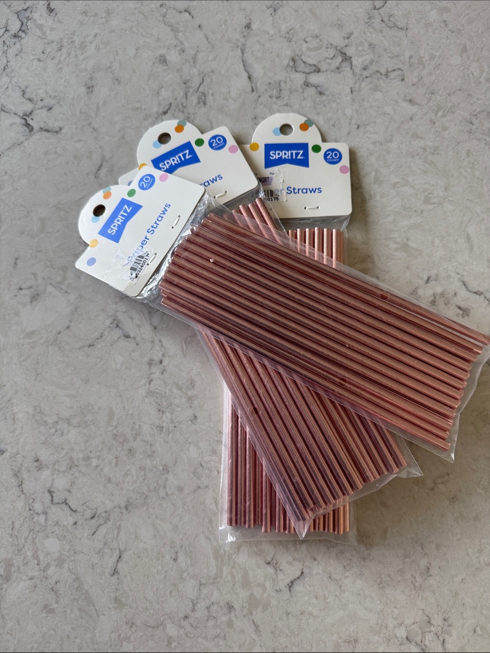 NWT / 3 Spritz 20 pack Rose Gold/ Metallic Party Drinking Straws